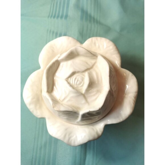 Cabbage Leaf White Trinket Container Hand Made 1975 Signed Jennifer Colangelo - Picture 12 of 16